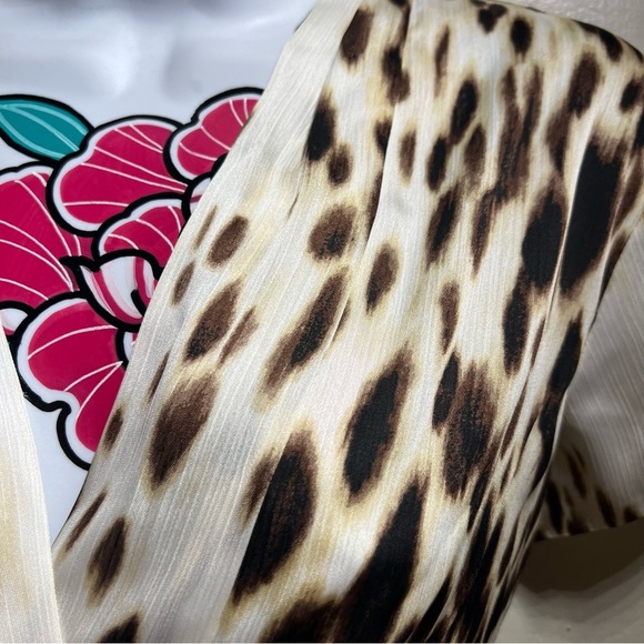 Kasper Brown White Black Cheetah Print Tie Front Blouse - Picture 2 of 5